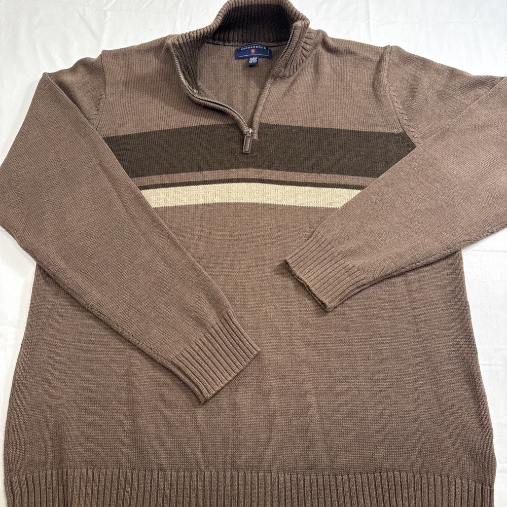 SWEATER 1/4 ZIP MENS LARGE‎ Pullover Long Sleeve  BROWN  SADDLEBRED